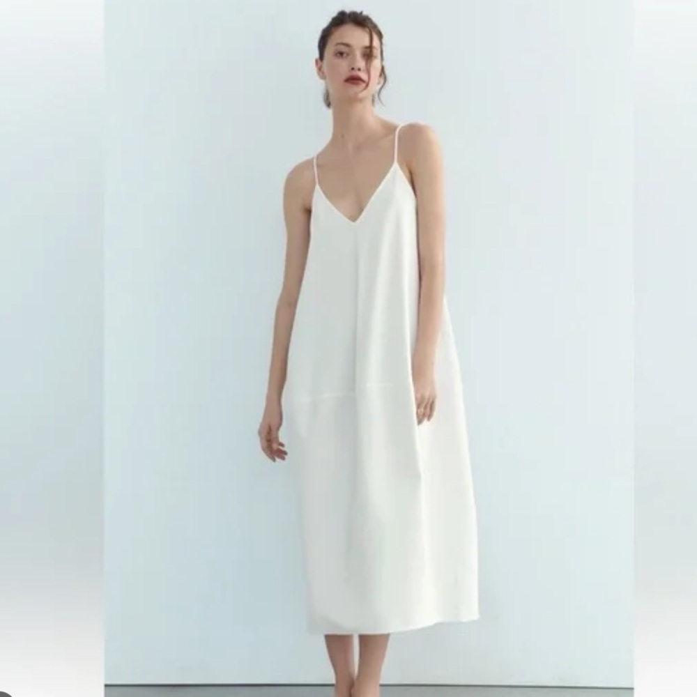 Elegant White Spaghetti Strap Dress ZARA NWT